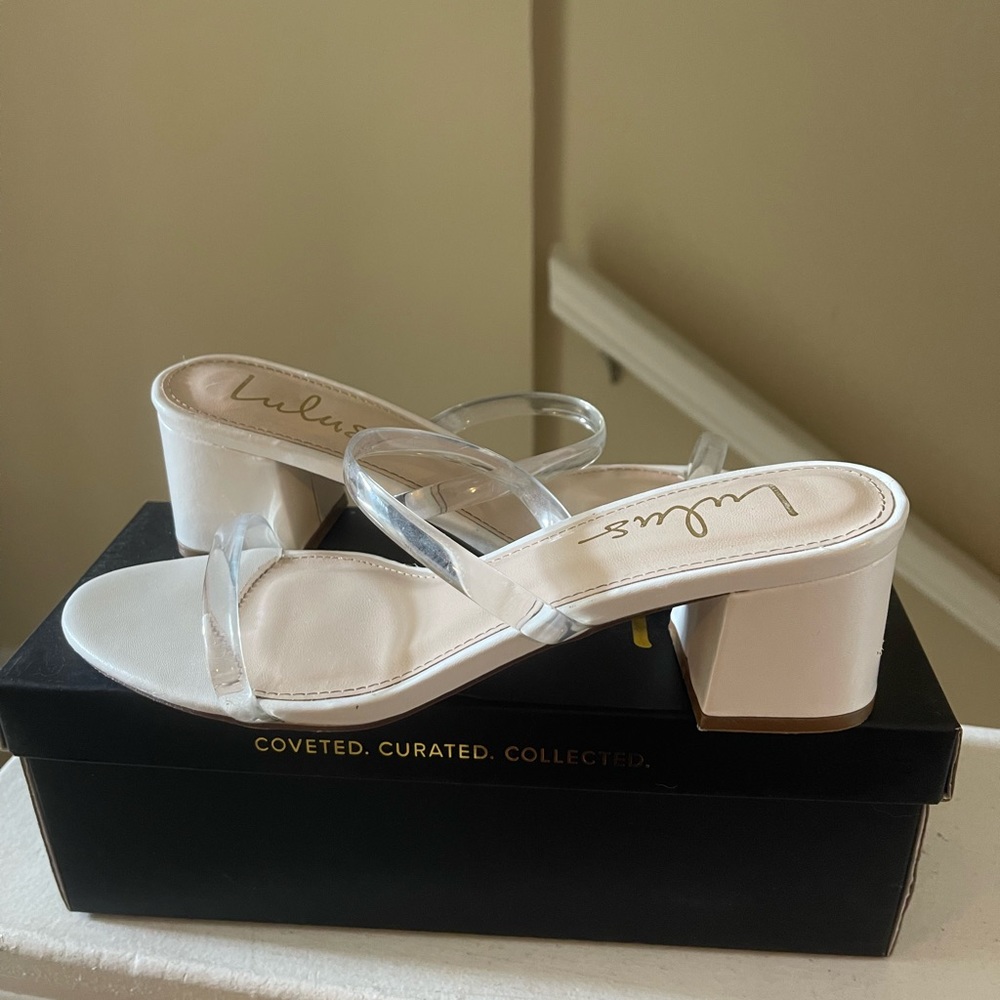 Lulus white block heel clear straps